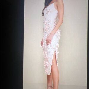 Lulu's Pale Blush 3D Floral Slip Midi Dress with Side Slit